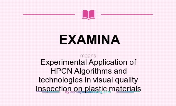 What does EXAMINA mean? It stands for Experimental Application of HPCN Algorithms and technologies in visual quality Inspection on plastic materials
