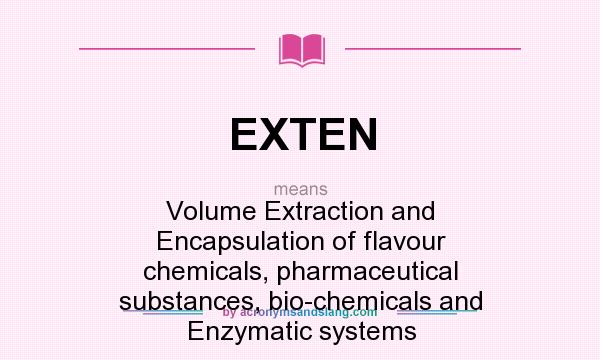 What does EXTEN mean? It stands for Volume Extraction and Encapsulation of flavour chemicals, pharmaceutical substances, bio-chemicals and Enzymatic systems