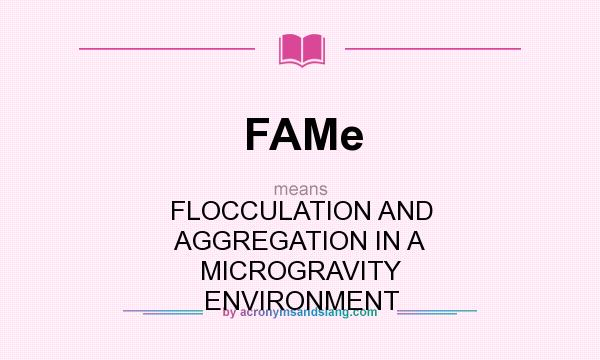 What does FAMe mean? It stands for FLOCCULATION AND AGGREGATION IN A MICROGRAVITY ENVIRONMENT