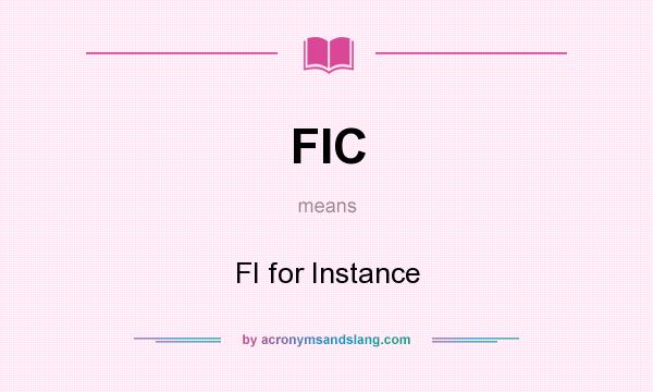 What does FIC mean? It stands for FI for Instance
