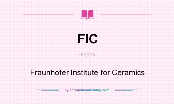 What does FIC mean? It stands for Fraunhofer Institute for Ceramics