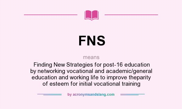What does FNS mean? It stands for Finding New Strategies for post-16 education by networking vocational and academic/general education and working life to improve theparity of esteem for initial vocational training
