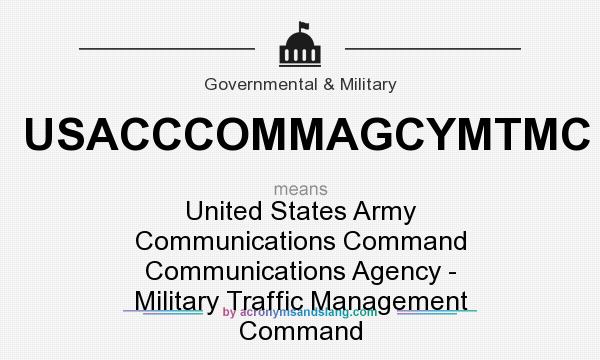 What does USACCCOMMAGCYMTMC mean? It stands for United States Army Communications Command Communications Agency - Military Traffic Management Command