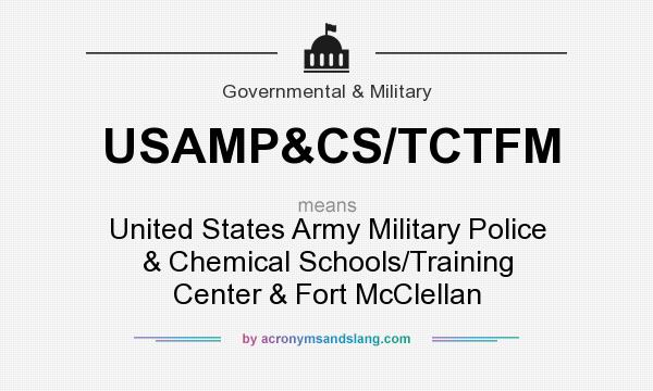 What does USAMP&CS/TCTFM mean? It stands for United States Army Military Police & Chemical Schools/Training Center & Fort McClellan