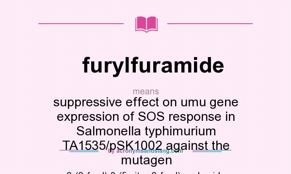 What does furylfuramide mean? It stands for suppressive effect on umu gene expression of SOS response in Salmonella typhimurium TA1535/pSK1002 against the mutagen 2-(2-furyl)-3-(5-nitro-2-furyl)acrylamide