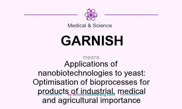 What does GARNISH mean? It stands for Applications of nanobiotechnologies to yeast: Optimisation of bioprocesses for products of industrial, medical and agricultural importance