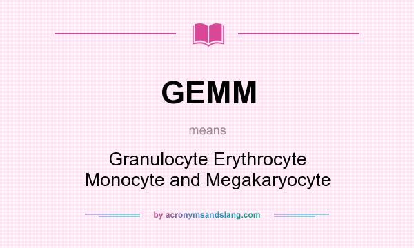 What does GEMM mean? It stands for Granulocyte Erythrocyte Monocyte and Megakaryocyte