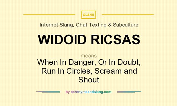 What does WIDOID RICSAS mean? It stands for When In Danger, Or In Doubt, Run In Circles, Scream and Shout