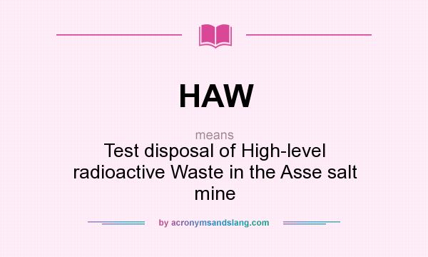 What does HAW mean? It stands for Test disposal of High-level radioactive Waste in the Asse salt mine