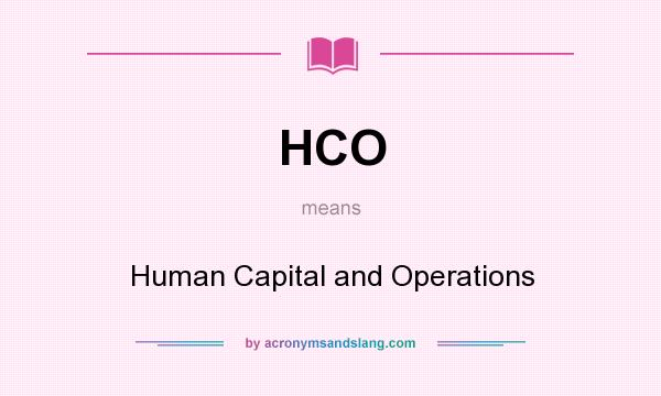 What does HCO mean? It stands for Human Capital and Operations