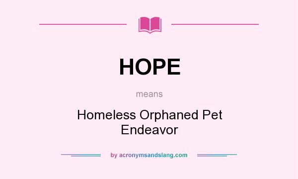 What does HOPE mean? It stands for Homeless Orphaned Pet Endeavor