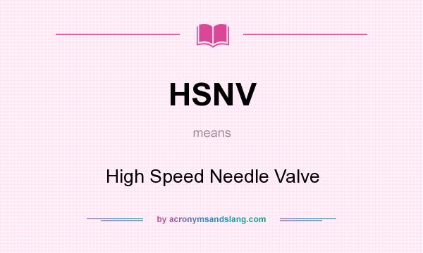 What does HSNV mean? It stands for High Speed Needle Valve