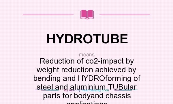 What does HYDROTUBE mean? It stands for Reduction of co2-impact by weight reduction achieved by bending and HYDROforming of steel and aluminium TUBular parts for bodyand chassis applications