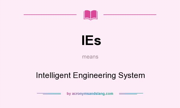 What does IEs mean? It stands for Intelligent Engineering System