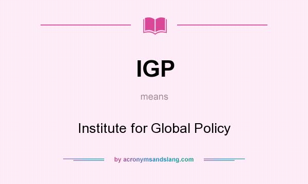 What does IGP mean? It stands for Institute for Global Policy
