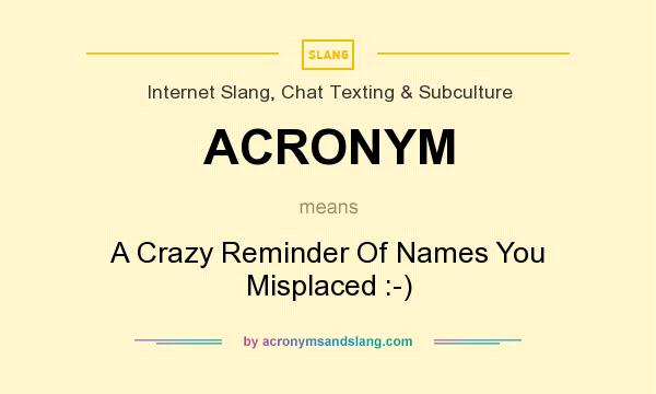 What does ACRONYM mean? It stands for A Crazy Reminder Of Names You Misplaced :-)