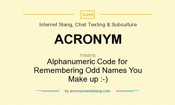 What does ACRONYM mean? It stands for Alphanumeric Code for Remembering Odd Names You Make up :-)