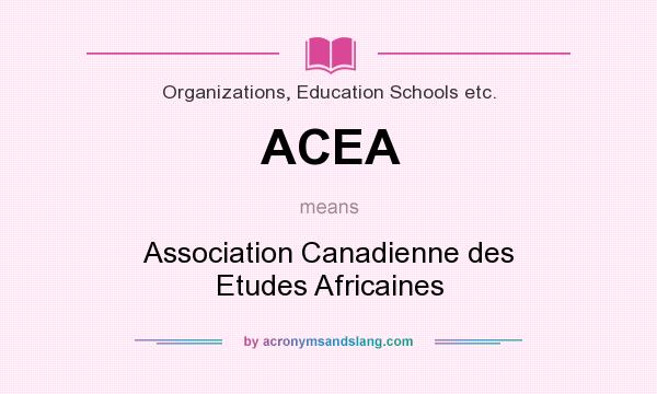 What does ACEA mean? It stands for Association Canadienne des Etudes Africaines