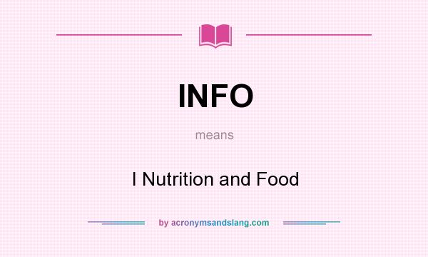 What does INFO mean? It stands for I Nutrition and Food