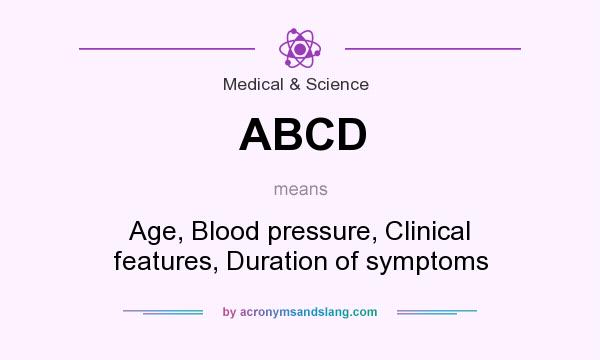 What does ABCD mean? It stands for Age, Blood pressure, Clinical features, Duration of symptoms