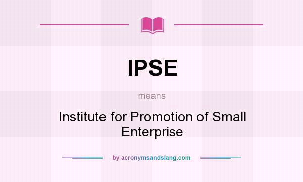 What does IPSE mean? It stands for Institute for Promotion of Small Enterprise
