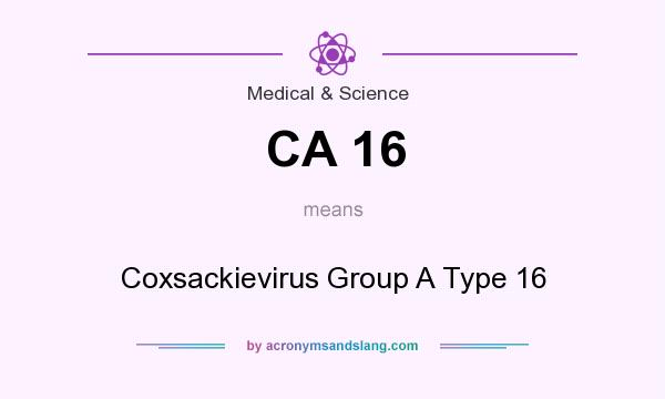 What does CA 16 mean? It stands for Coxsackievirus Group A Type 16