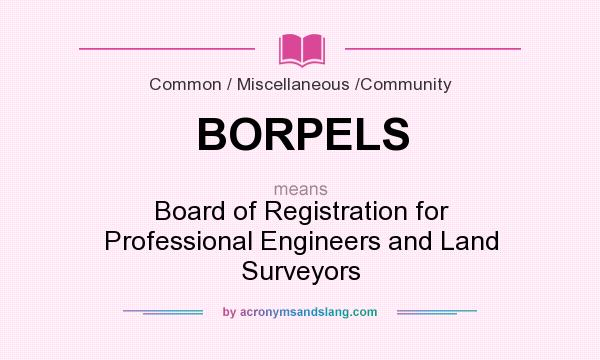 What does BORPELS mean? It stands for Board of Registration for Professional Engineers and Land Surveyors