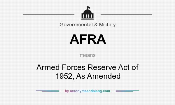 What does AFRA mean? It stands for Armed Forces Reserve Act of 1952, As Amended
