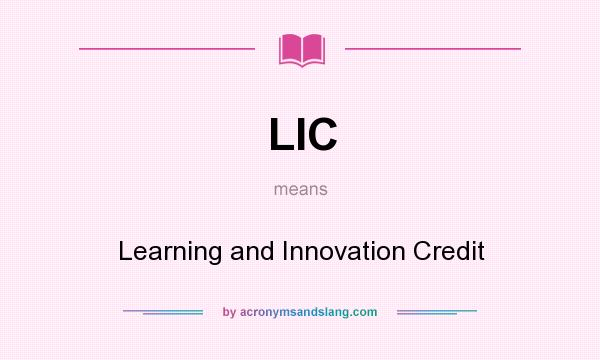 What does LIC mean? It stands for Learning and Innovation Credit