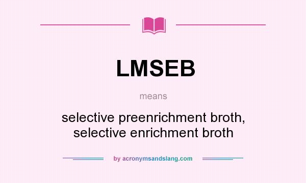 What does LMSEB mean? It stands for selective preenrichment broth, selective enrichment broth