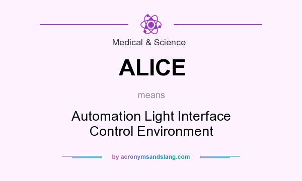 What does ALICE mean? It stands for Automation Light Interface Control Environment