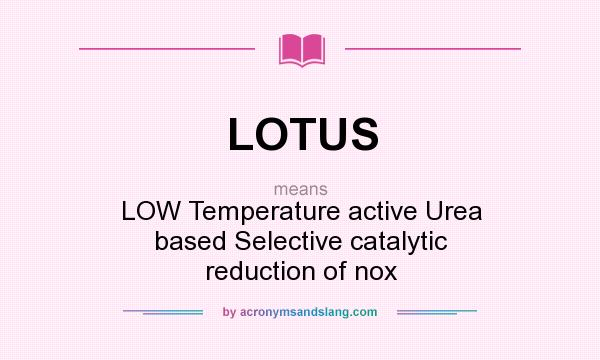 What does LOTUS mean? It stands for LOW Temperature active Urea based Selective catalytic reduction of nox