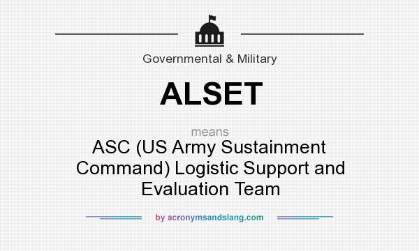 What does ALSET mean? It stands for ASC (US Army Sustainment Command) Logistic Support and Evaluation Team