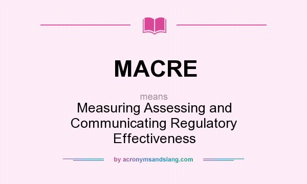 What does MACRE mean? It stands for Measuring Assessing and Communicating Regulatory Effectiveness