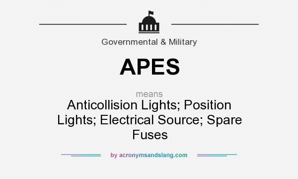 What does APES mean? It stands for Anticollision Lights; Position Lights; Electrical Source; Spare Fuses