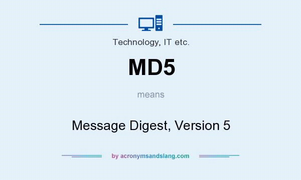 What does MD5 mean? It stands for Message Digest, Version 5