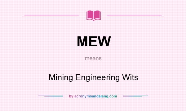 What does MEW mean? It stands for Mining Engineering Wits