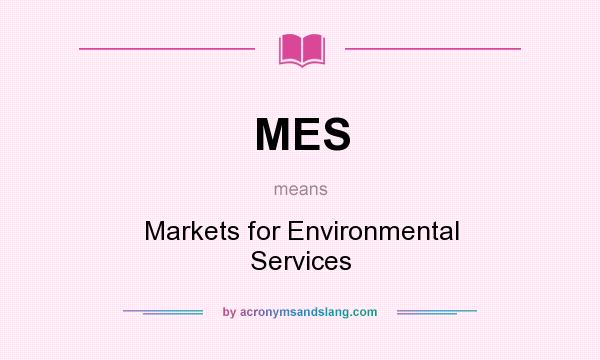 What does MES mean? It stands for Markets for Environmental Services