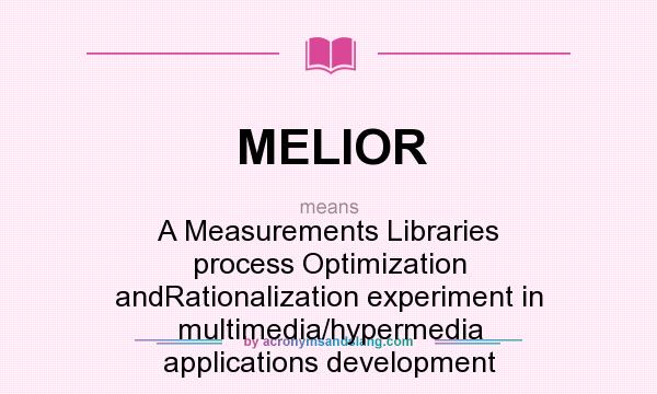What does MELIOR mean? It stands for A Measurements Libraries process Optimization andRationalization experiment in multimedia/hypermedia applications development