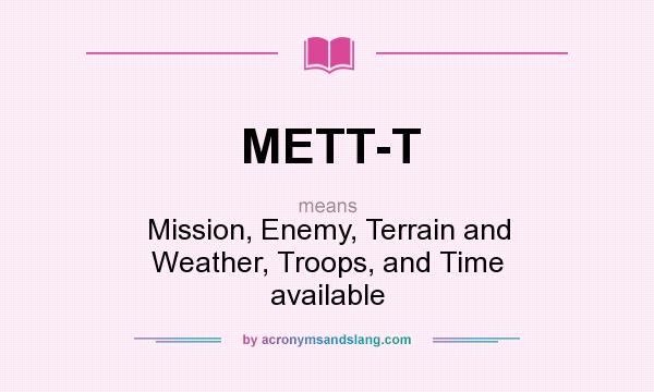 What does METT-T mean? It stands for Mission, Enemy, Terrain and Weather, Troops, and Time available