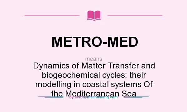 What does METRO-MED mean? It stands for Dynamics of Matter Transfer and biogeochemical cycles: their modelling in coastal systems Of the Mediterranean Sea