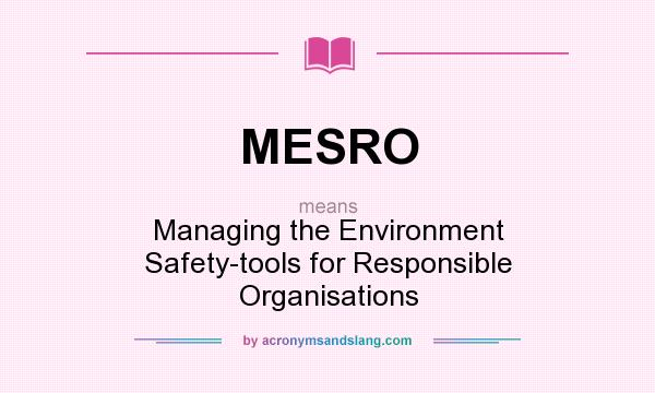 What does MESRO mean? It stands for Managing the Environment Safety-tools for Responsible Organisations