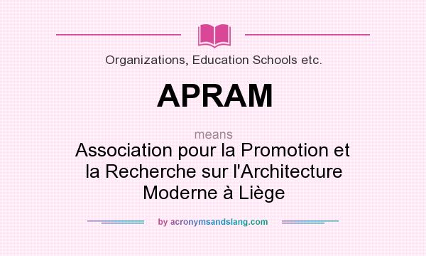 What does APRAM mean? It stands for Association pour la Promotion et la Recherche sur l`Architecture Moderne à Liège