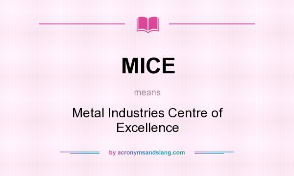 What does MICE mean? It stands for Metal Industries Centre of Excellence