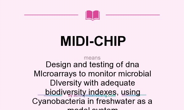 What does MIDI-CHIP mean? It stands for Design and testing of dna MIcroarrays to monitor microbial DIversity with adequate biodiversity indexes, using Cyanobacteria in freshwater as a model system