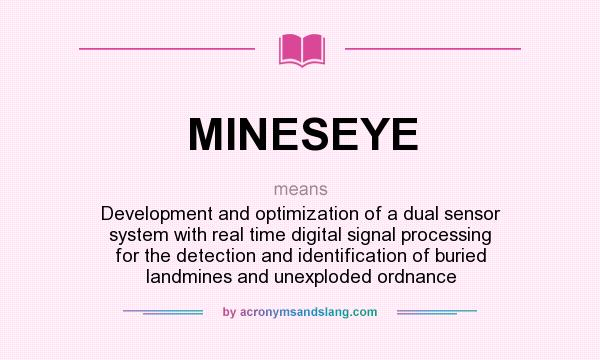 What does MINESEYE mean? It stands for Development and optimization of a dual sensor system with real time digital signal processing for the detection and identification of buried landmines and unexploded ordnance
